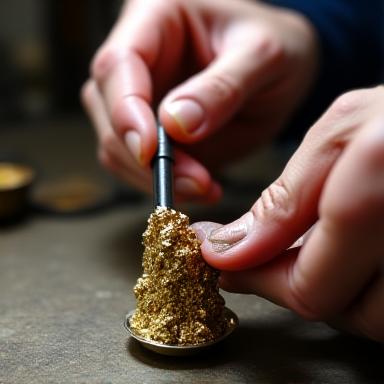 Artigiano al lavoro su una base per un minerale